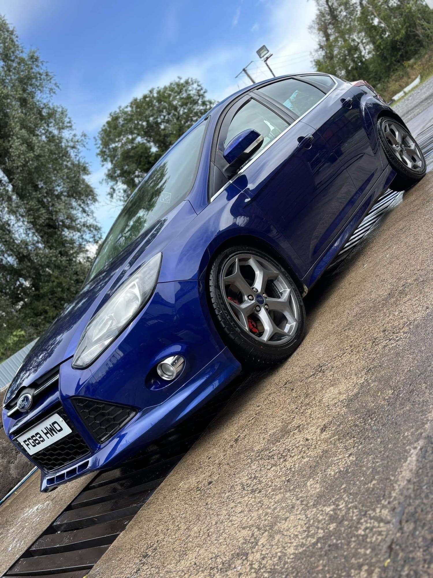 Freshly cleaned blue Ford at Tierney's Garage in Enniskillen